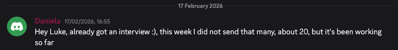 Community message: Daniela booked an interview after 20 emails
