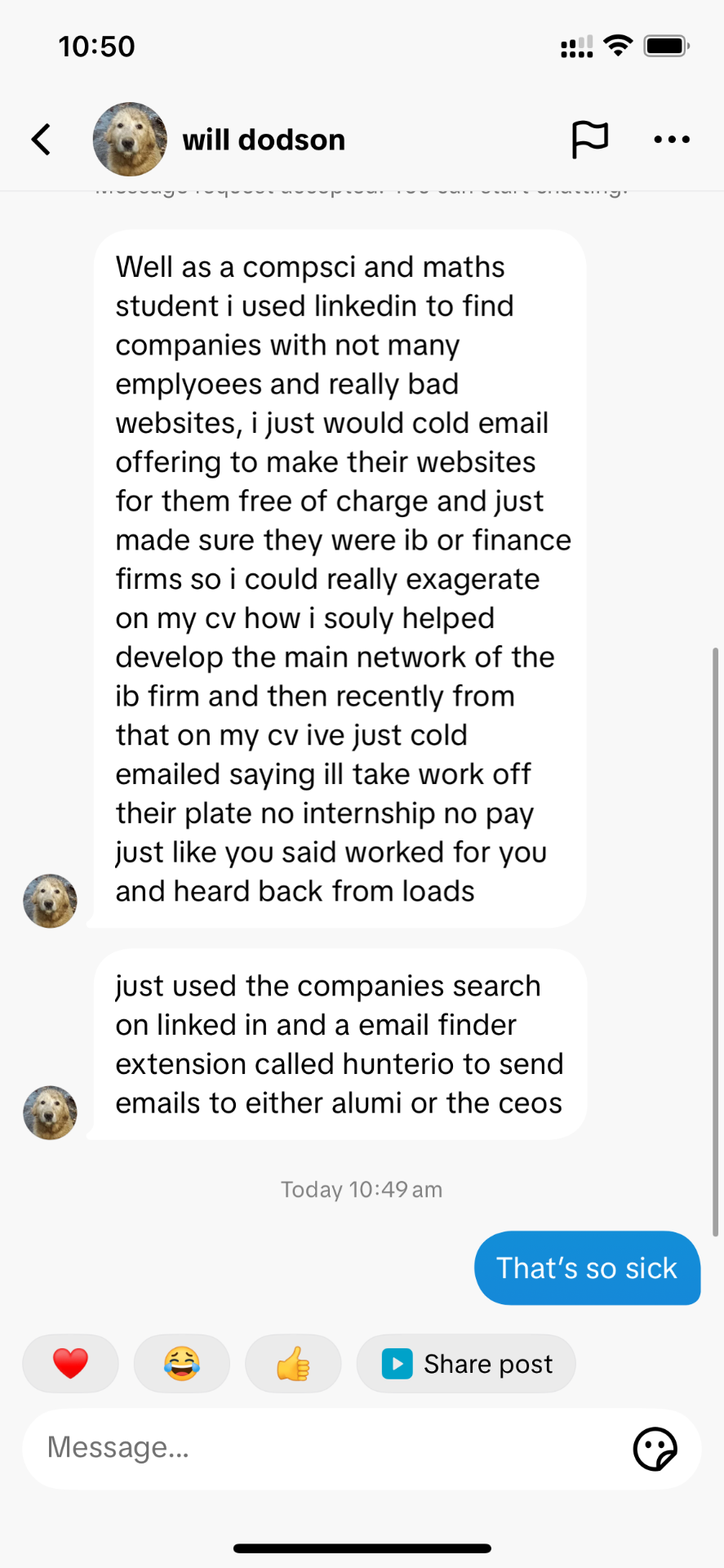 Message: Will on the direct outreach strategy